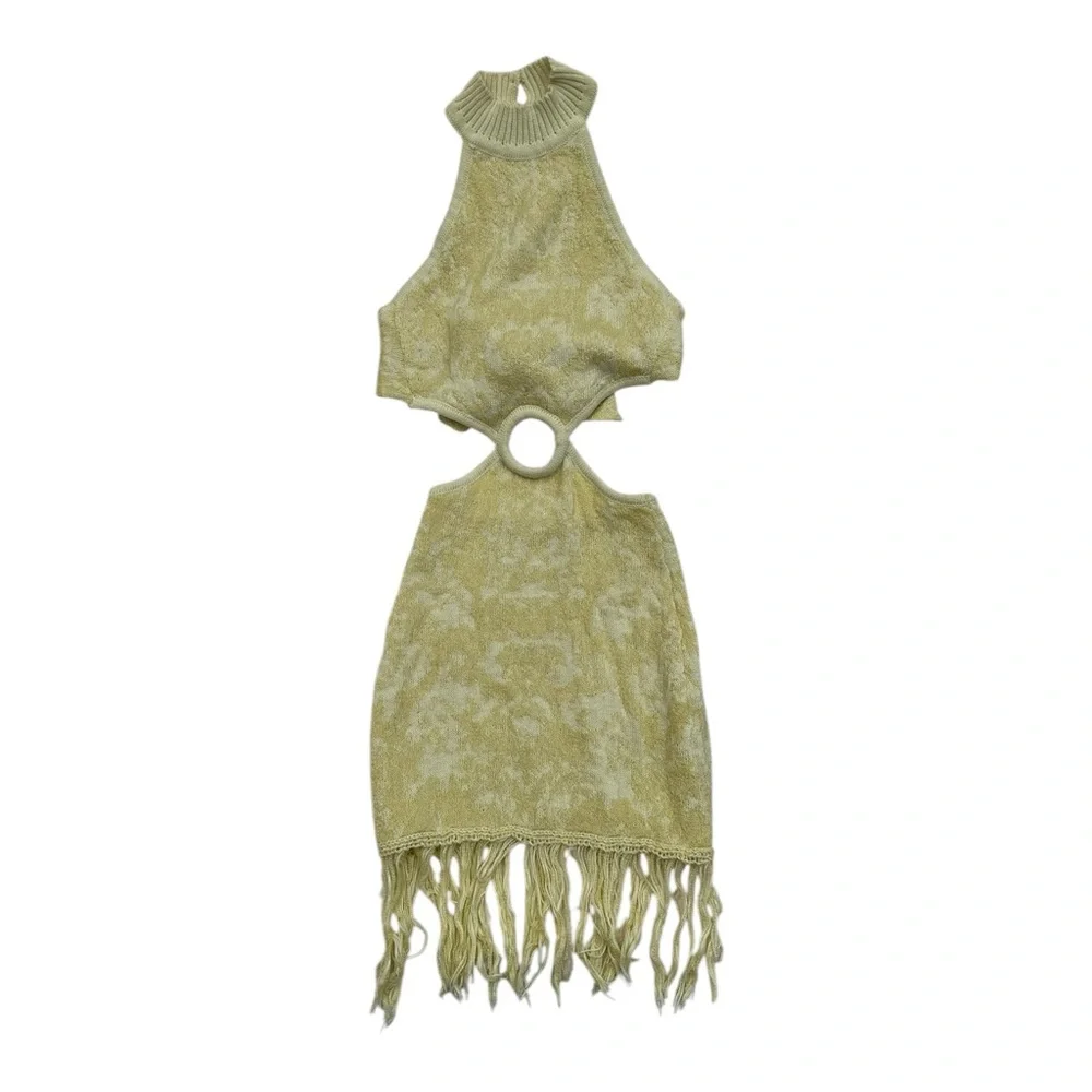 Lush Soft Yellow Knit Fringe Halter Dress - Size XS - Picture 2 of 7